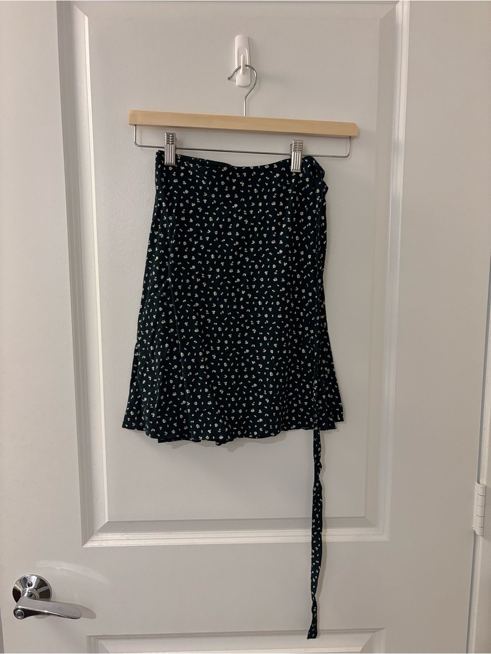 Brandy Melville Green Mini Wrap Skirt with White Floral Print
